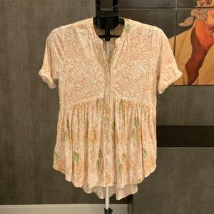 Anthropologie Cream and Green Swirl Blouse XS